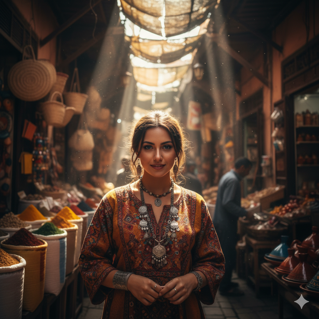 Moroccan Souk Sunlight: Earthy Texture Portrait preview