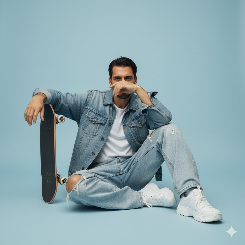 Blue Denim & Board: Casual Studio Editorial preview